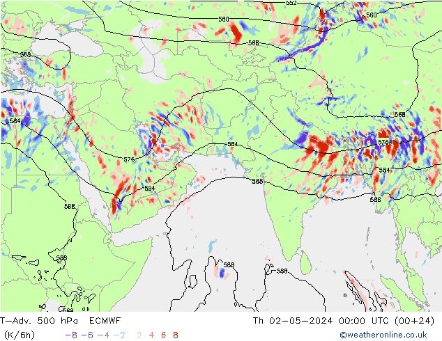 T-Adv. 500 hPa ECMWF Th 02.05.2024 00 UTC