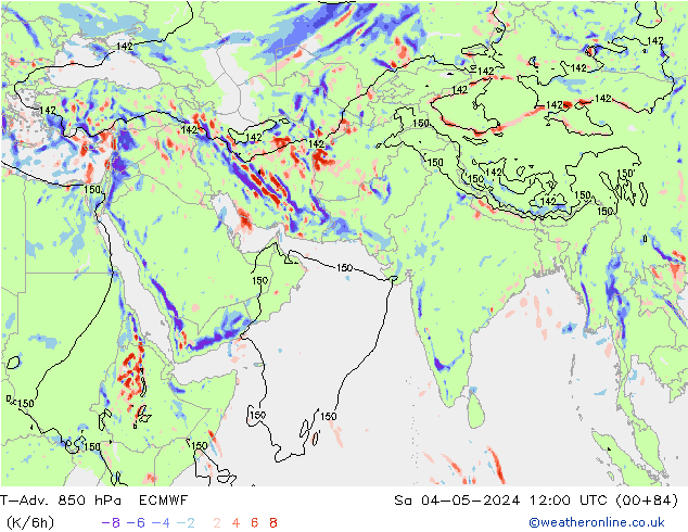 T-Adv. 850 hPa ECMWF Sa 04.05.2024 12 UTC