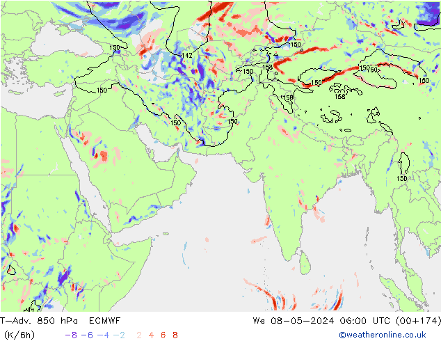 T-Adv. 850 hPa ECMWF wo 08.05.2024 06 UTC