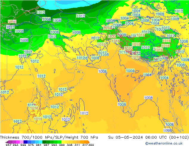 Thck 700-1000 hPa ECMWF nie. 05.05.2024 06 UTC