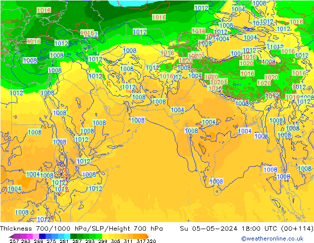 Dikte700-1000 hPa ECMWF zo 05.05.2024 18 UTC