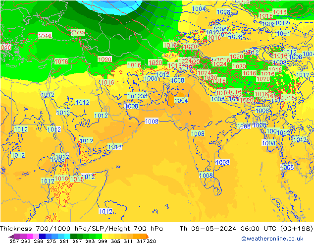 Thck 700-1000 гПа ECMWF чт 09.05.2024 06 UTC