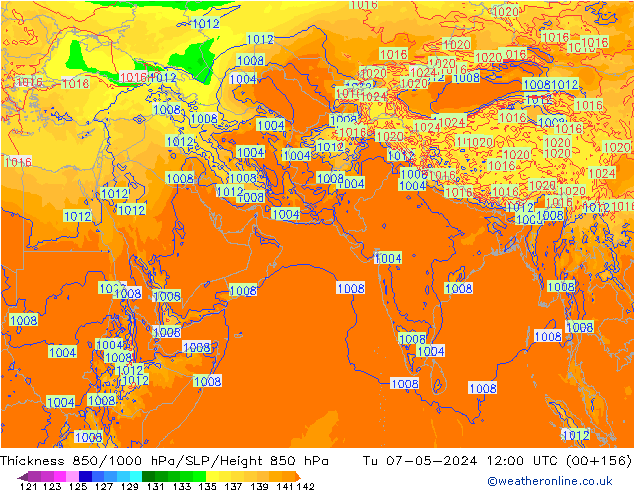 Thck 850-1000 hPa ECMWF mar 07.05.2024 12 UTC