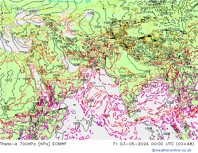 Theta-e 700hPa ECMWF Cu 03.05.2024 00 UTC