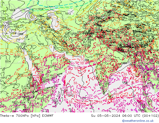 Theta-e 700hPa ECMWF nie. 05.05.2024 06 UTC