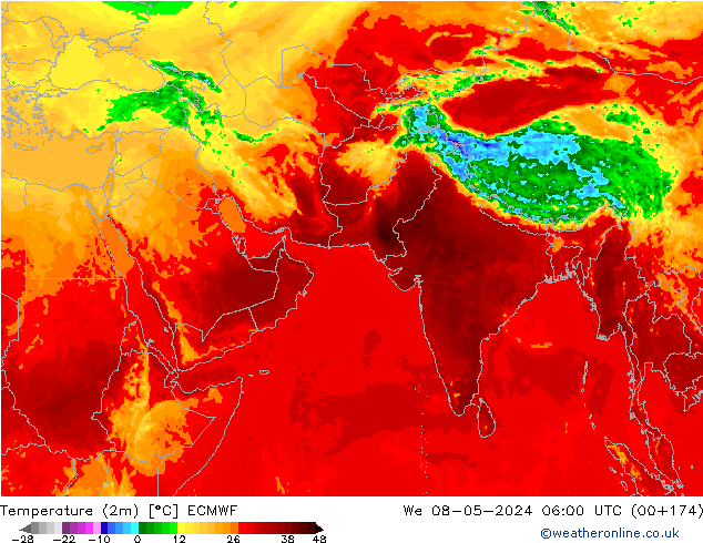 Temperatuurkaart (2m) ECMWF wo 08.05.2024 06 UTC