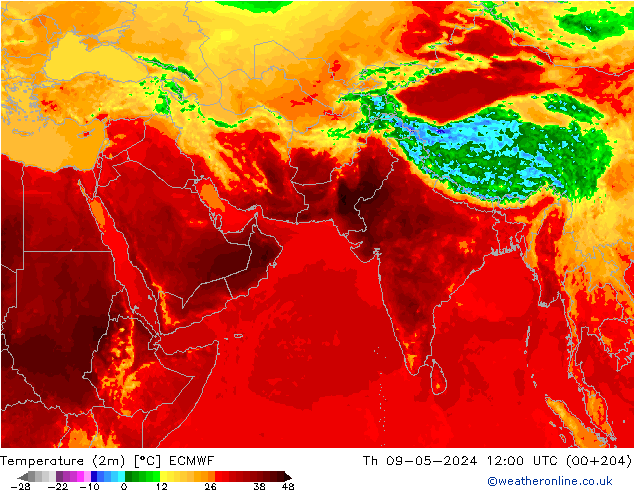 Temperatuurkaart (2m) ECMWF do 09.05.2024 12 UTC