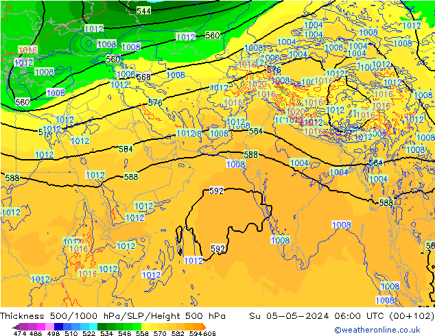 Thck 500-1000hPa ECMWF nie. 05.05.2024 06 UTC