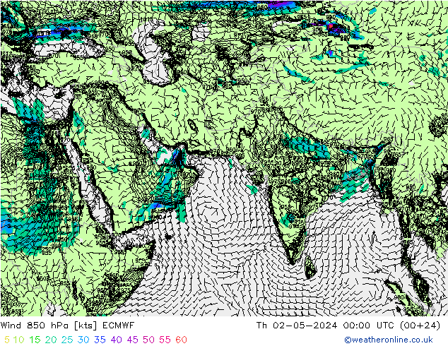 Wind 850 hPa ECMWF Th 02.05.2024 00 UTC