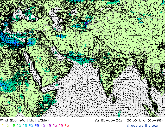 wiatr 850 hPa ECMWF nie. 05.05.2024 00 UTC