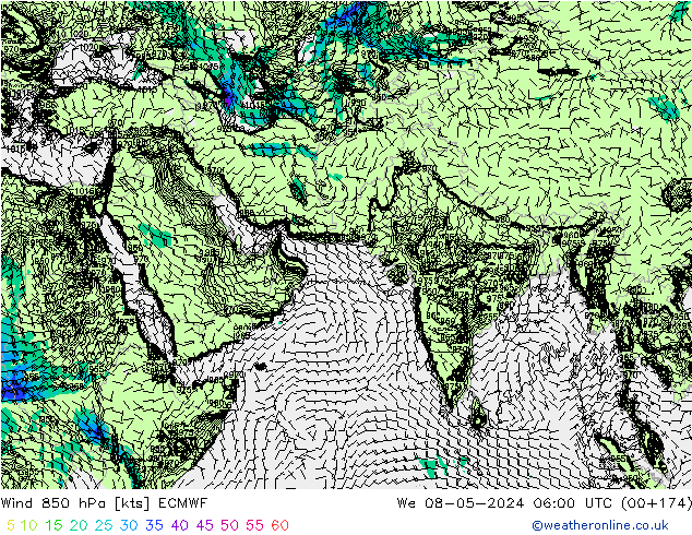 Wind 850 hPa ECMWF wo 08.05.2024 06 UTC