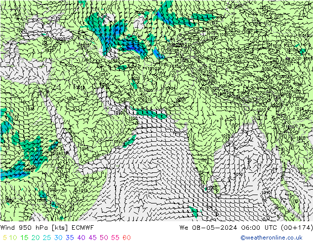 Wind 950 hPa ECMWF wo 08.05.2024 06 UTC