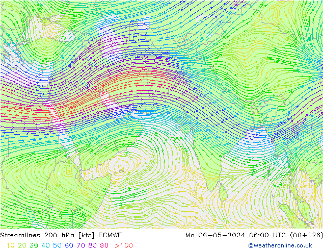 Streamlines 200 hPa ECMWF Mo 06.05.2024 06 UTC