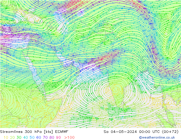 Streamlines 300 hPa ECMWF Sa 04.05.2024 00 UTC