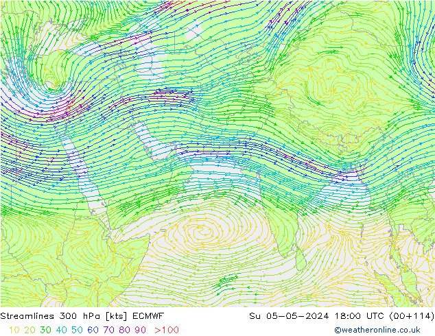 Streamlines 300 hPa ECMWF Su 05.05.2024 18 UTC