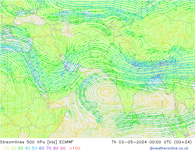 ветер 500 гПа ECMWF чт 02.05.2024 00 UTC