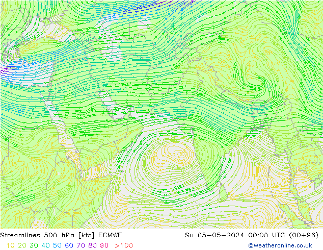 Linia prądu 500 hPa ECMWF nie. 05.05.2024 00 UTC