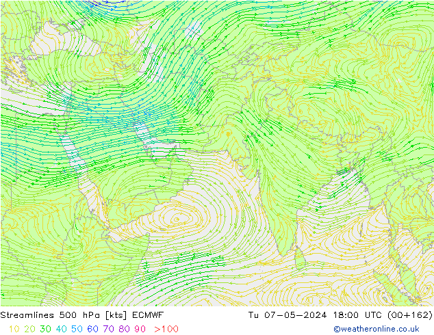 Stroomlijn 500 hPa ECMWF di 07.05.2024 18 UTC