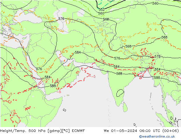 Z500/Rain (+SLP)/Z850 ECMWF 星期三 01.05.2024 06 UTC