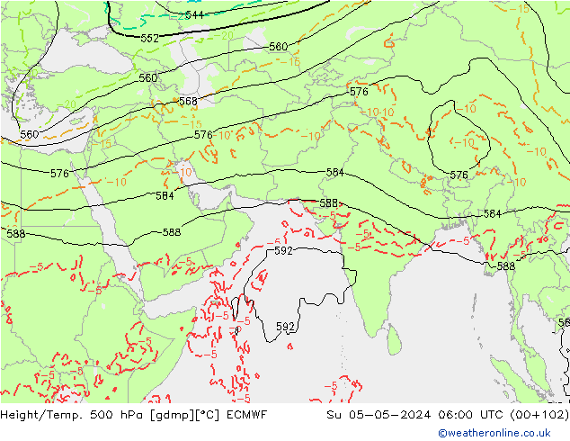 Z500/Yağmur (+YB)/Z850 ECMWF Paz 05.05.2024 06 UTC