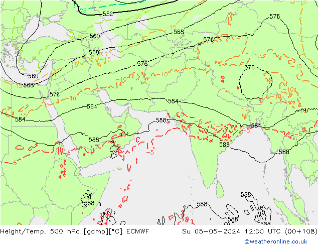 Z500/Rain (+SLP)/Z850 ECMWF Su 05.05.2024 12 UTC