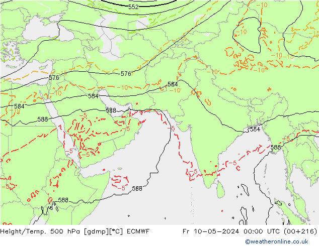 Z500/Rain (+SLP)/Z850 ECMWF Pá 10.05.2024 00 UTC