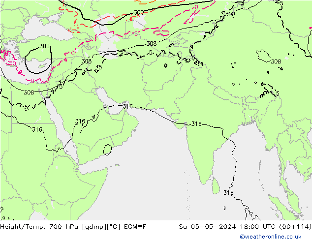 Height/Temp. 700 hPa ECMWF Su 05.05.2024 18 UTC