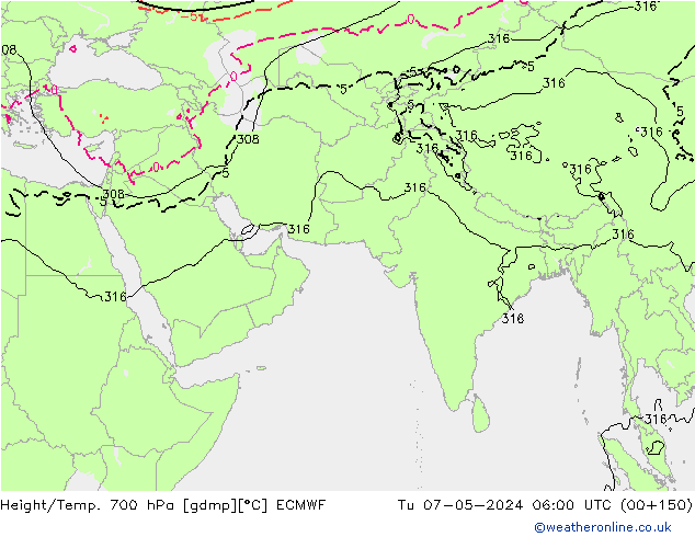 Height/Temp. 700 hPa ECMWF Út 07.05.2024 06 UTC