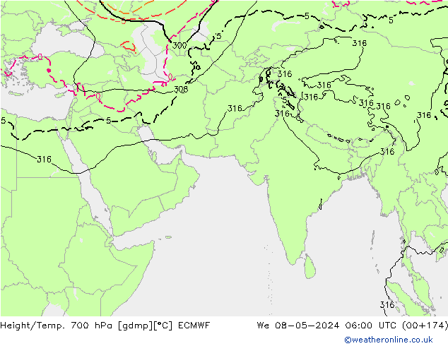 Hoogte/Temp. 700 hPa ECMWF wo 08.05.2024 06 UTC