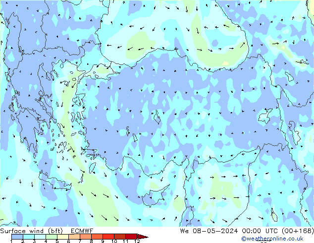 Rüzgar 10 m (bft) ECMWF Çar 08.05.2024 00 UTC