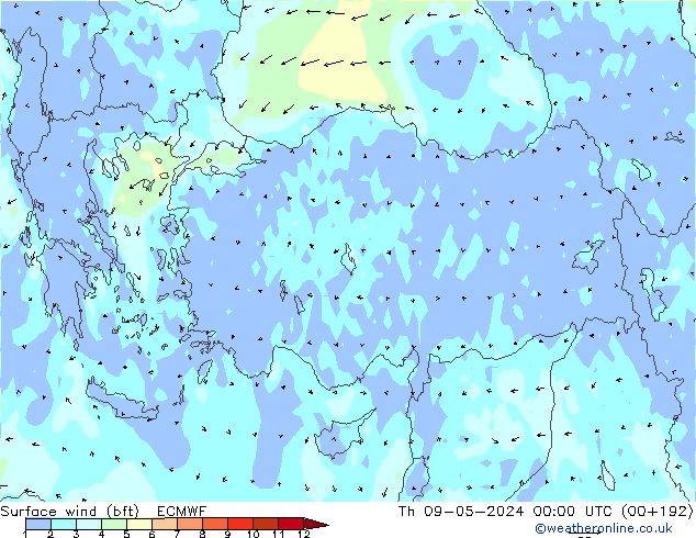 Surface wind (bft) ECMWF Th 09.05.2024 00 UTC