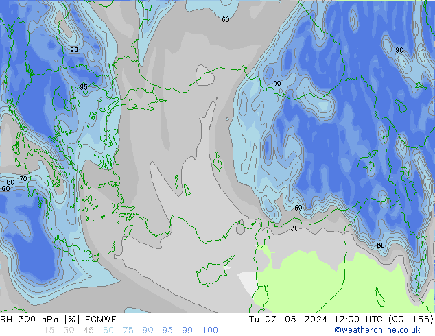 Humedad rel. 300hPa ECMWF mar 07.05.2024 12 UTC