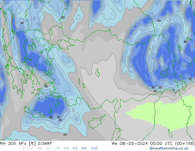 300 hPa Nispi Nem ECMWF Çar 08.05.2024 00 UTC