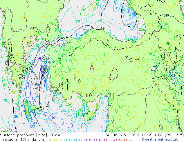 Isotachs (kph) ECMWF Dom 05.05.2024 12 UTC