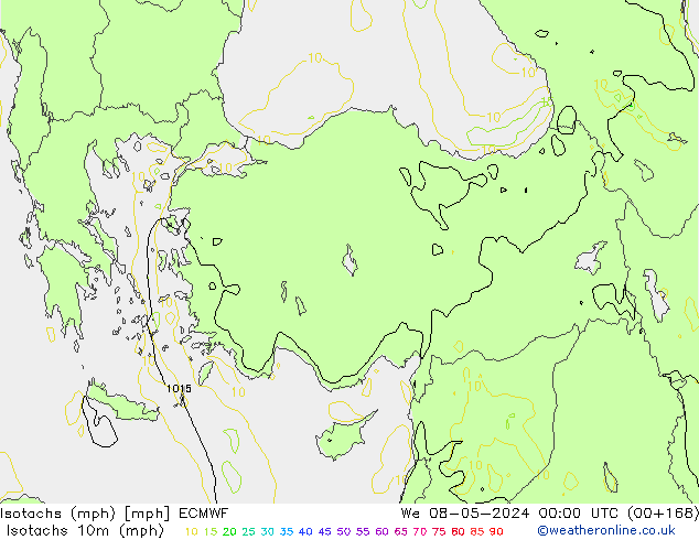 Eşrüzgar Hızları mph ECMWF Çar 08.05.2024 00 UTC