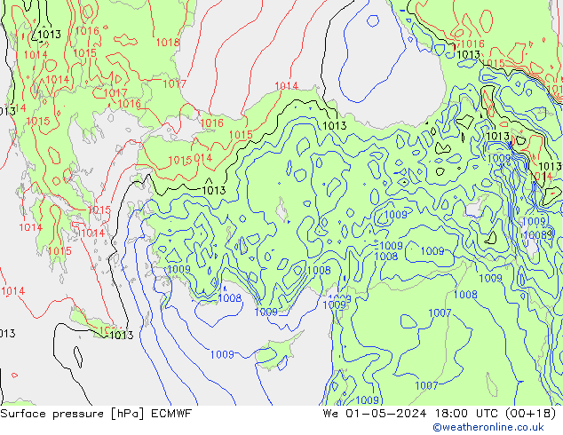 Yer basıncı ECMWF Çar 01.05.2024 18 UTC