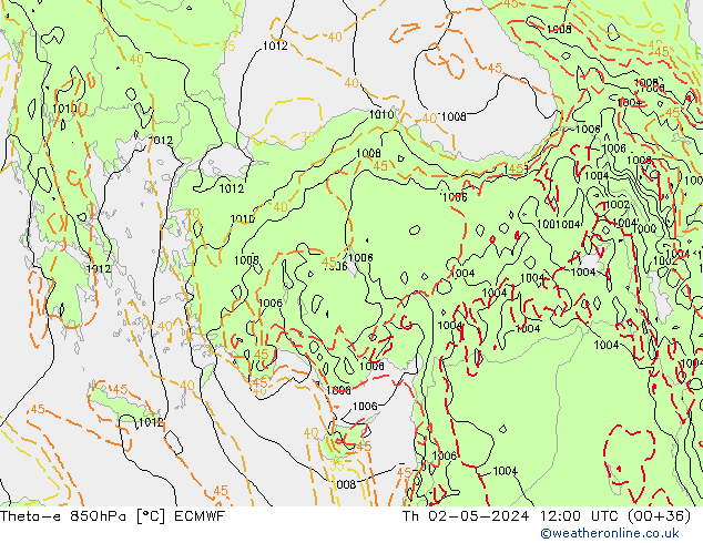 Theta-e 850hPa ECMWF do 02.05.2024 12 UTC