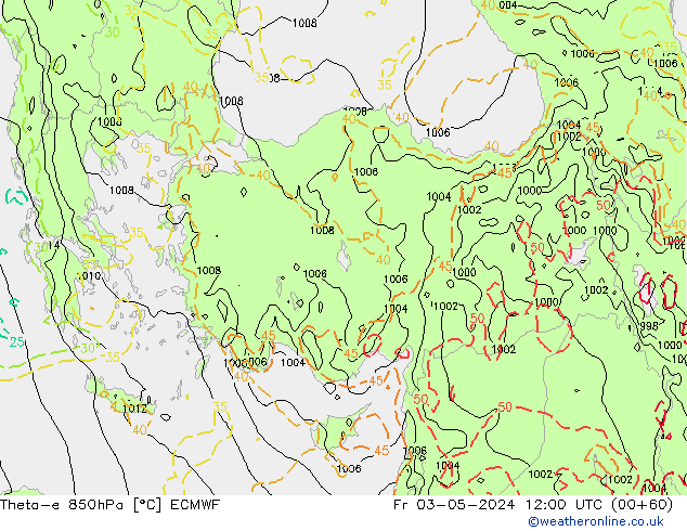 Theta-e 850hPa ECMWF Cu 03.05.2024 12 UTC