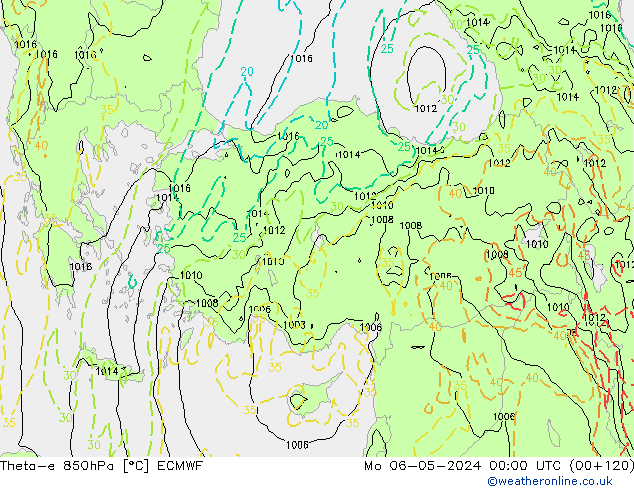 Theta-e 850hPa ECMWF lun 06.05.2024 00 UTC