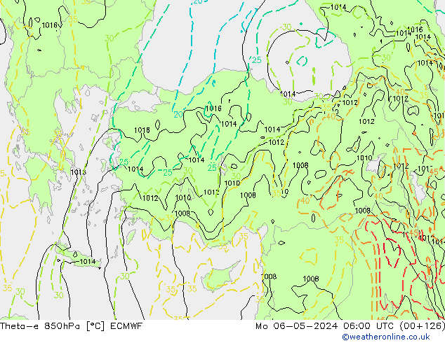 Theta-e 850hPa ECMWF ma 06.05.2024 06 UTC