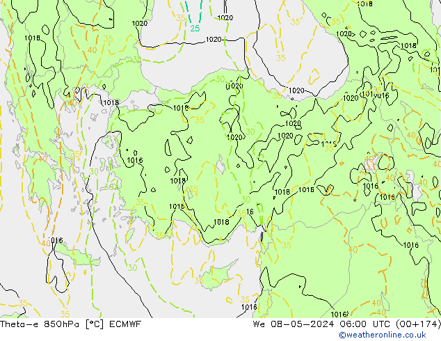 Theta-e 850hPa ECMWF Qua 08.05.2024 06 UTC