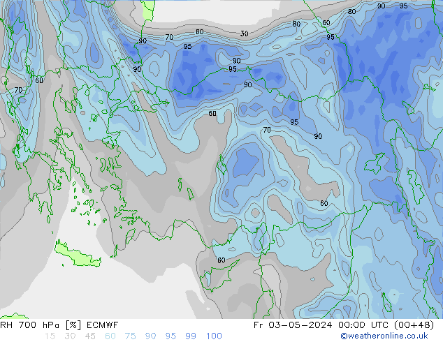 RH 700 гПа ECMWF пт 03.05.2024 00 UTC