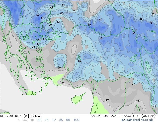 RH 700 hPa ECMWF Sáb 04.05.2024 06 UTC