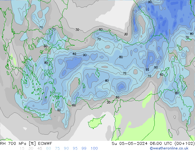 RH 700 hPa ECMWF dom 05.05.2024 06 UTC