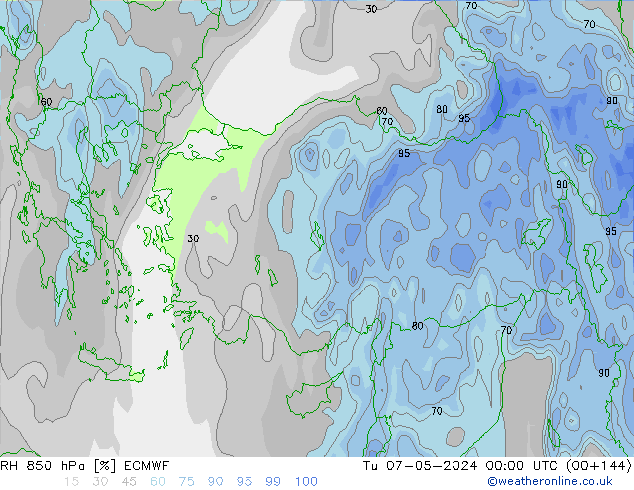 RH 850 hPa ECMWF Ter 07.05.2024 00 UTC