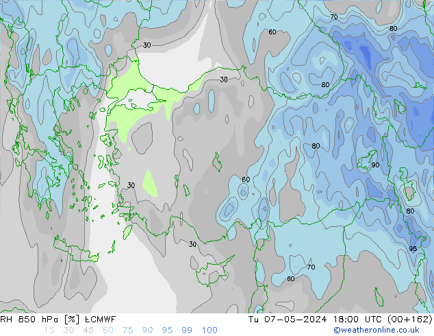 RH 850 hPa ECMWF Út 07.05.2024 18 UTC