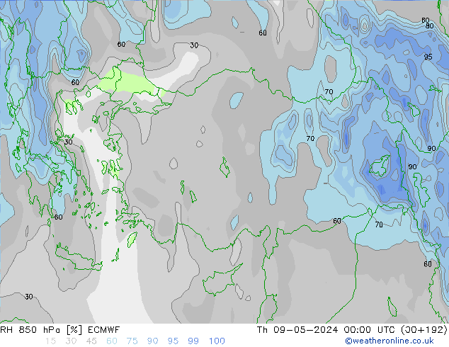 850 hPa Nispi Nem ECMWF Per 09.05.2024 00 UTC