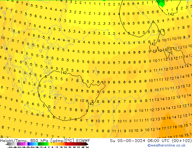 Z500/Rain (+SLP)/Z850 ECMWF Ne 05.05.2024 06 UTC