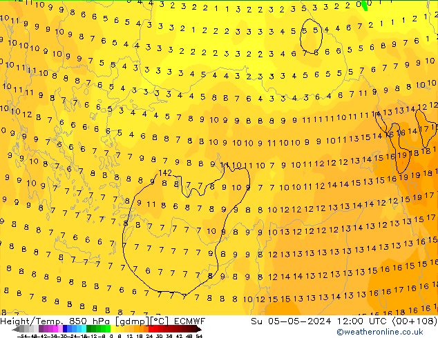 Z500/Rain (+SLP)/Z850 ECMWF nie. 05.05.2024 12 UTC