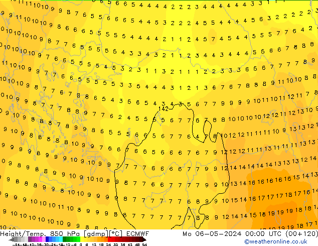 Height/Temp. 850 hPa ECMWF Seg 06.05.2024 00 UTC